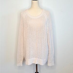 Vince Ivory Crochet Knit Sweater Oversized Boat Neck Pullover Size L